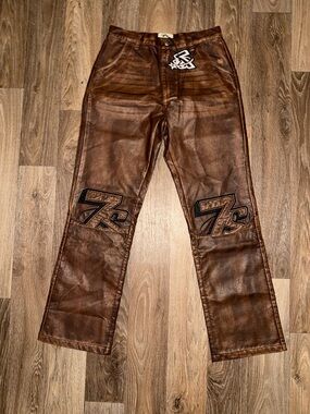 Triple 7 Brown Leather Jeans